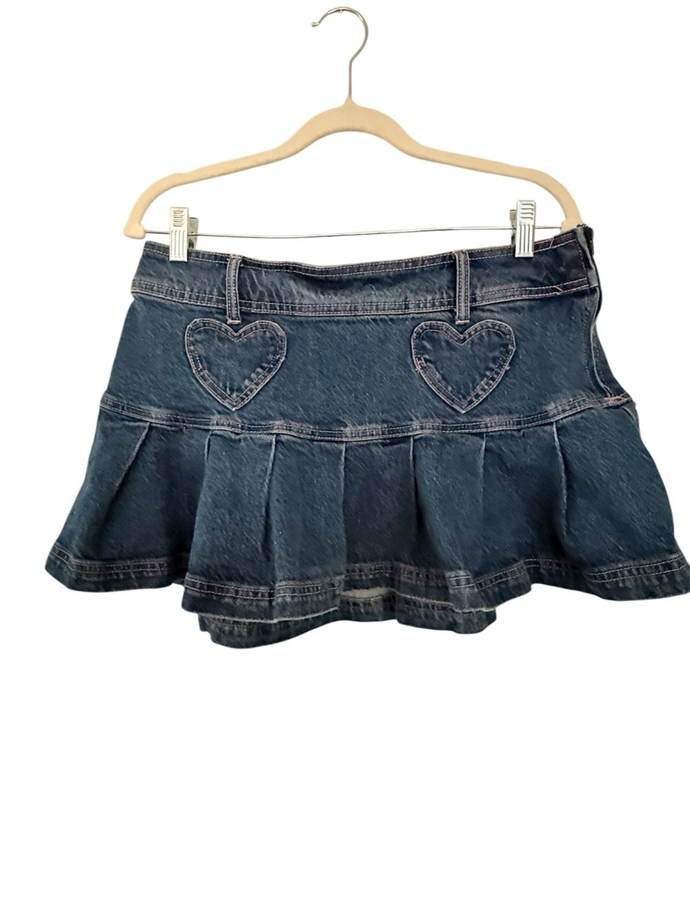 Pleated Denim Mini Skirt Y2K Style Patch Pockets Jean Micro size M